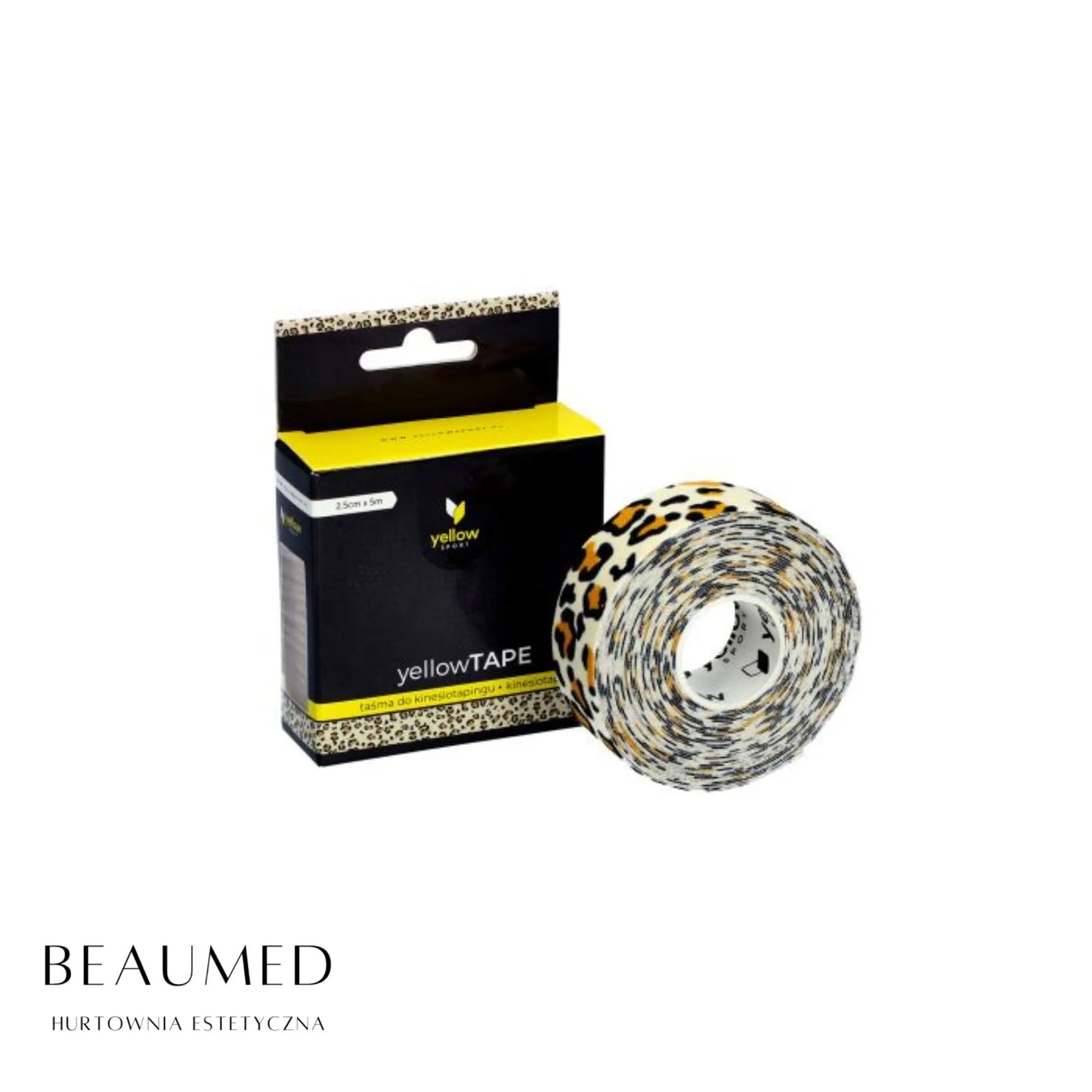 Taśma do kinesiotapingu limfatycznego twarzy yellowTAPE - panterkowy wzór zwierzęcy, 2,5cm x 5m