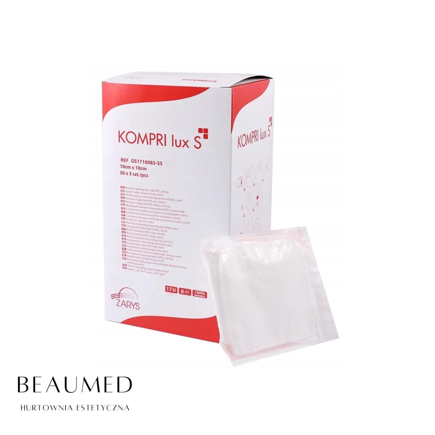 Kompresy Gaziki Jałowe KOMPRI LUX 10x10cm 3szt (50blistrów)