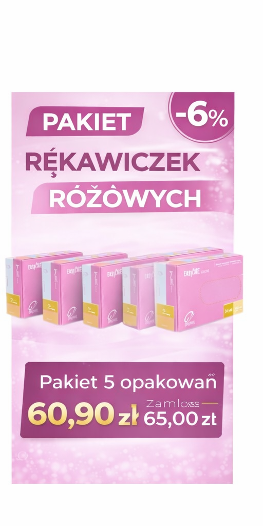 Pakiet 5x Rękawiczki nitrylowe bezpudrowe EASYCARE Różowe Zarys 100szt