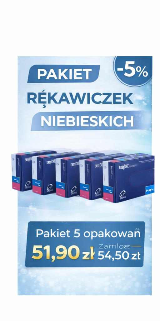 Pakiet 5x Rękawiczki nitrylowe bezpudrowe EASYCARE Niebieskie Zarys 100szt