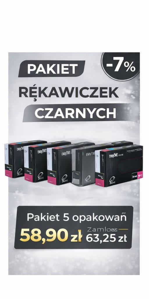 Pakiet 5x Rękawiczki nitrylowe bezpudrowe EASYCARE Czarne Zarys 100szt